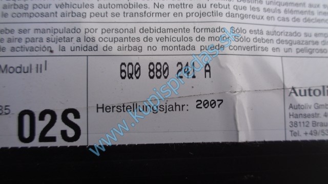 ľavý predný sedačkový airbag na škodu roomster, 6Q0880241A